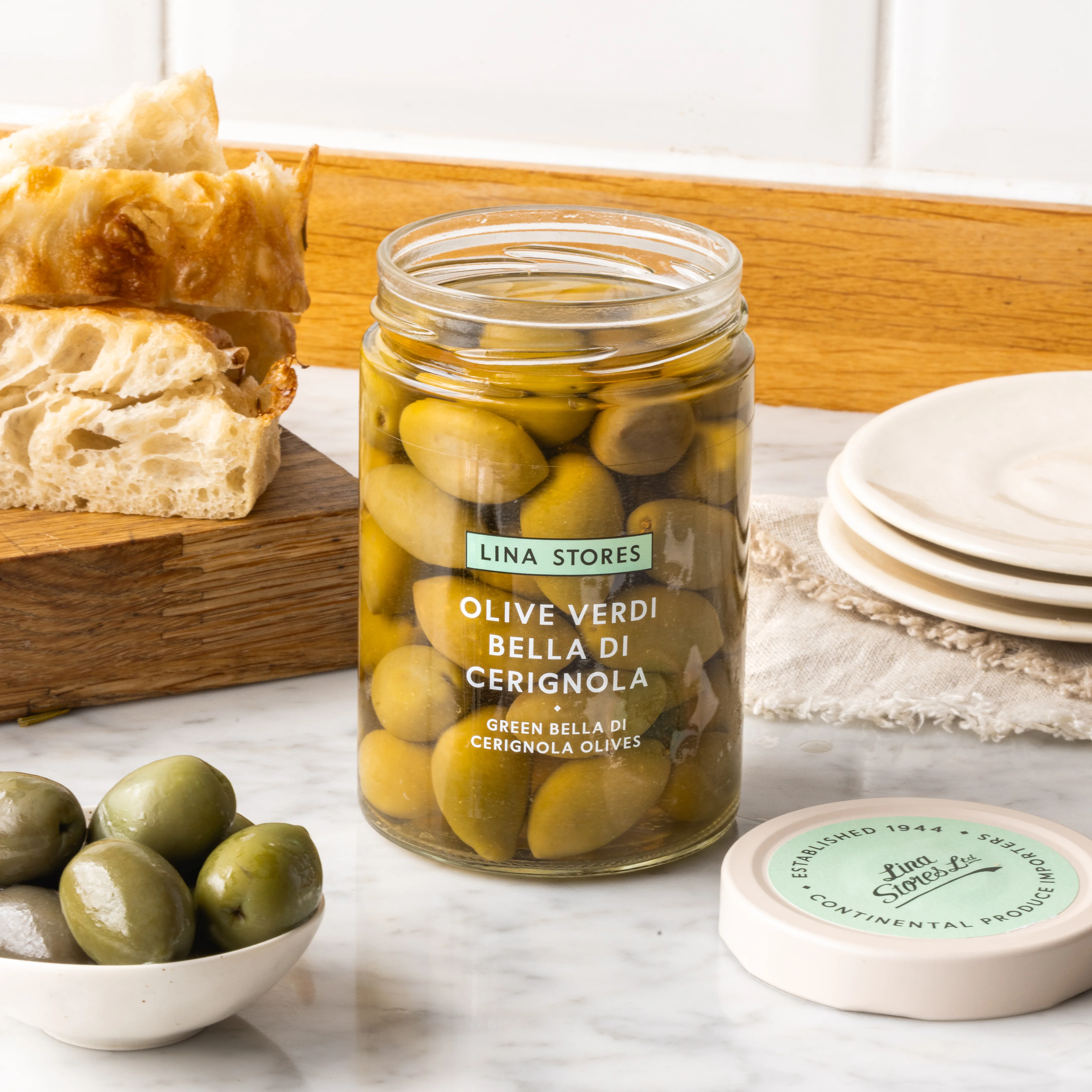 Green Bella di Cerignola Olives, Lina Stores, 550g